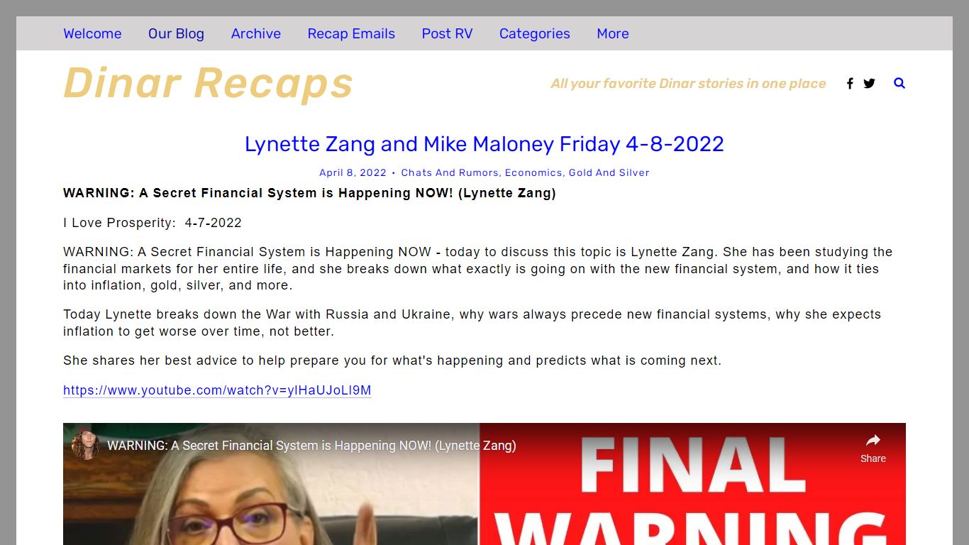 Lynette Zang and Mike Maloney Friday 4-8-2022 - Dinar Recaps